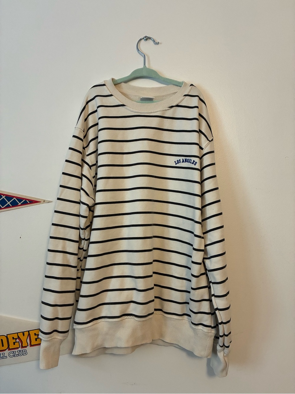 Zara Cream and Black Striped Crewneck Sweater